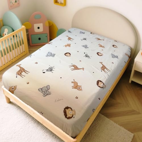 MorroMorn Queen Fitted Sheet Only, Mattress Cover Queen Size Bed Bottom Sheets with Deep Pocket - Cute Neutral Super Soft Microfiber for Girls Boys Kids Teen, No Pillowcases 60x80x20in (Animals)
