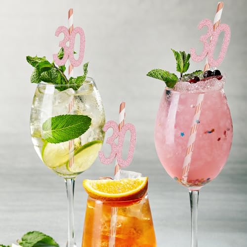 24 pitillos decorativos rosa con brillo para cumpleaños miniatura 6