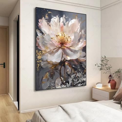 Art mural pour salon poster floral abstrait or et beige décoration moderne