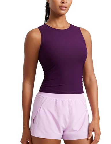CRZ YOGA Cloudweight High Neck Tank Top Plum Magenta Small