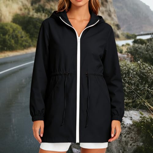 Women's Rain Jacket Outdoor Windbreaker Rain Coat Hooded Hiking Jacket - image 2