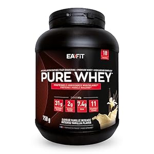 Pure Whey Vanille | EAFIT | Protéine | 31g de protéines Whey+7,6g de BCAA/shaker+magnesium | Musculation,Maintien et construction de la masse musculaire|Whey protein pour le sport | 750g