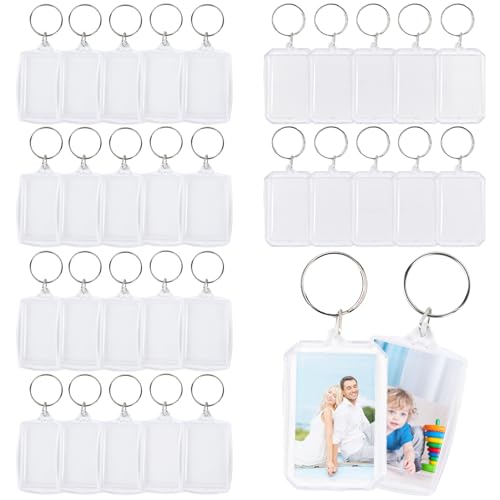 RAFIYU 30 Piezas Llaveros Acrilicos Transparentes, Llaveros Foto en Blanco, Llaveros para Personalizar Llaveros con Fotos, Llaveros de Doble Cara Foto Regalo para Pareja Familiar Aniversario Cumpleaño