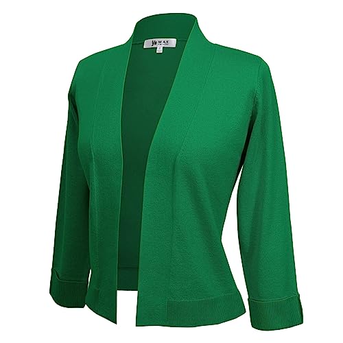 Image of YEMAK Women's Crop Cardigan Sweater - 3 /4 Sleeve Open Front Classic Basic Knit Bolero Cropped Soft Lightweight Knitted Top