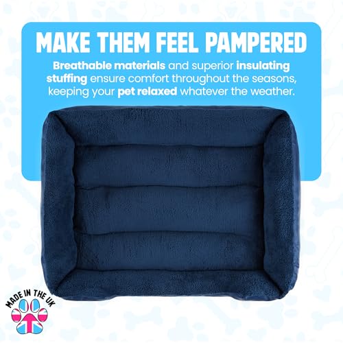 Bunty Deluxe Dog Bed - Small, Medium to XXL Calming Washable Dog Bed - Non-Slip Base, Raised Walls, Fleece Lined Interior, Plush Cushioning, Insulates & Retains Heat - XL, Blue - Image 6