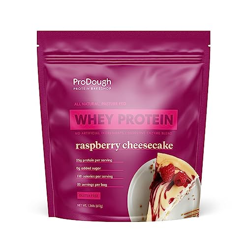 ProDough Gourmet Whey Isolate Hydrolized Protein Powder for Shake Mix- Easy Digest Enzyme Blend 25g Protein per Serving Natural Ingredients Gluten Free Keto Friendly (Rasberry Cheesecake)