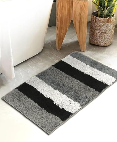 Image of GAVI Home Decor Bath Mat for Bathroom, Anti-Slip Bath mat & Door Mat for Bathroom, Bedroom, Kitchen (60 x 40 CM) (Black & Grey)