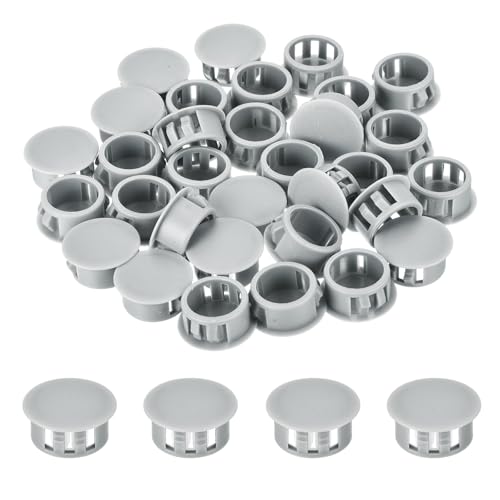 Image of MECCANIXITY 64PCS 17mm(11 /16 inch) Light Gray Plastic Hole Plugs, Flush Type Panel Hole Plugs Insert End Caps for Locking Hole Tubes Furniture Cabinet