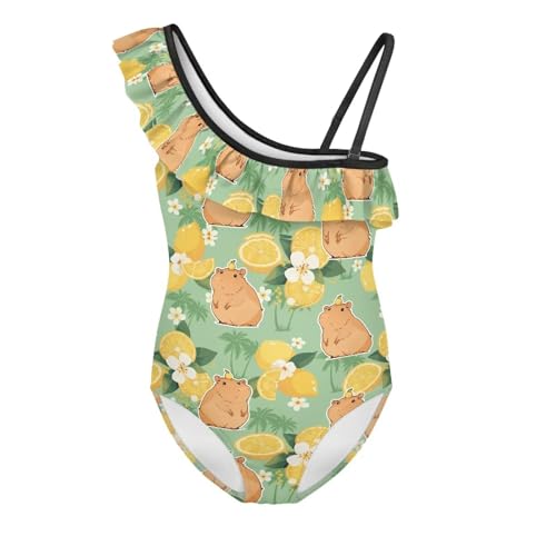 Image of Girls One Piece Swimsuit Ruffled Halter Bathing Suit with Adjustable Strap Beach Sport Swimwear for 3-14 Years