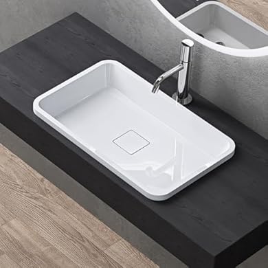 Foto di doporro Lavabo da Incasso, Lavandino Bagno 53x33x10.5cm, Lavabo da Minerale Fuso Colossum104, Bianco Lucido
