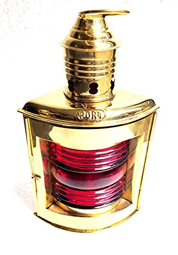 Linterna náutica de latón para barcos o barcos de aceite para estribor, vidrio dorado y rojo Altura: 12 pulgadas Ancho: 6 pulgadas Profundidad: 4.7 pulgadas Aprox.