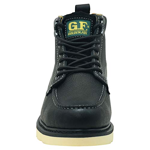 Golden Fox Steel Toe Work Boots Men's 6" Moc Toe Wedge Comfortable Boots For Construction Size 11 D(M) Us Black #TOP1
