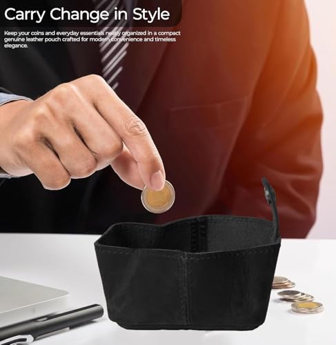 Image of Contacts Handcrafted Leather Coin Pouch - Compact Change Holder & Mini Wallet for Men & Women - Black
