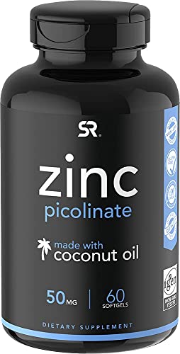 Zinc Picolinate 50mg with Organic Coconut Oil | Highly Absorbable Zinc Supplement for Healthy Immune Function | Non-GMO Verified, Gluten & Soy Free (60 Liquid Soft gels)