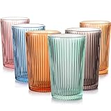 ELERGIFTS Drinking Glasses, Colored Highball Glasses Set of 6, Ribbed Glassware Glass Cups, Water Glasses for Beer, Iced Coffee Cups, Cocktail Glasses - Christmas Gifts -12 oz