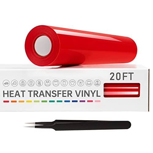 VinylRus Heat Transfer Vinyl-12” x 20ft Red Iron on Vinyl Roll for Shirts, HTV Vinyl for Silhouette Cameo, Easy to Cut & Weed
