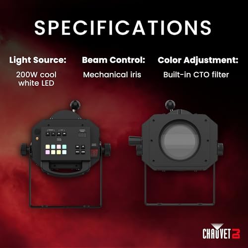 Image of CHAUVET DJ - Followspot 200ST Portable LED Follow Spot Light | 200W Cool White Tight Beam W /Crisp Edge | Mechanical Iris + Built-in CTO Filter | Backlit Silicone Buttons | DMX Control for Stages