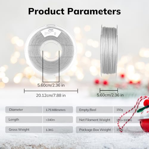 Image of AMOLEN Shiny Glitter PLA 3D Printer Filament 1.75mm Shiny Silver with Sparkles and Glitters Dimensional Accuracy + /- 0.02mm 1KG /2.2lbs