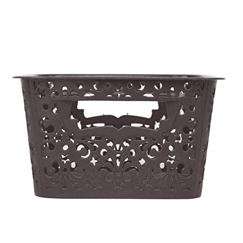 Image of Cutting Edge Essentials Plastic Storage Baskets /Shelf /Turkish Rack without Lid - Set of 3 for Fruit Vegetable Bathroom Stationary Home Basket with Handle (Brown, Beige & White, Small)