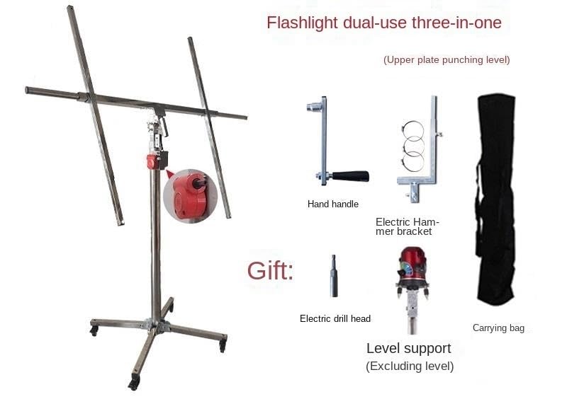 Woodworking Decoration Ceiling Tool, Gypsum Board Lift, Hand -Shaken Electric Punching 3-in-one Frame MINGPING(4.0m (Manual+Electric) 3uses)