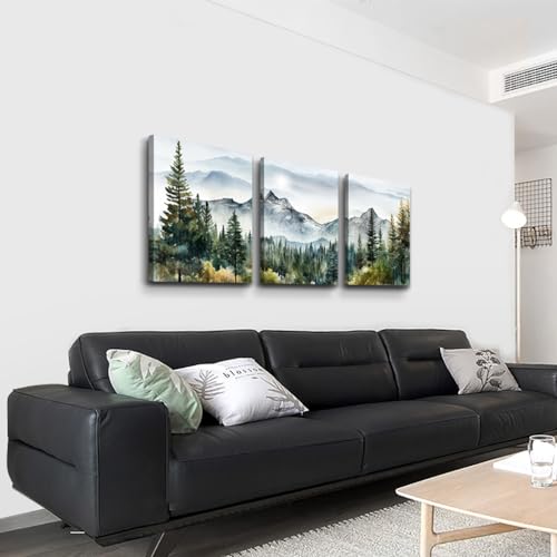 DZRWUBHS Wall Art for Living Room Wall Decor for Bedroom Office Decor Abstract Mountain Forest Landscapes Ink Painting 3 Piece Framed Canvas Art Prints Ready to Hang Wall Pictures Modern Home Decor by DZRWUBHS - Image 2