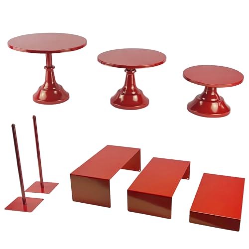 Set of 8 Red Cake Stands Donut Holder Round Metal Dessert Display Risers by FESTLOVE - Used condition - US$24.00