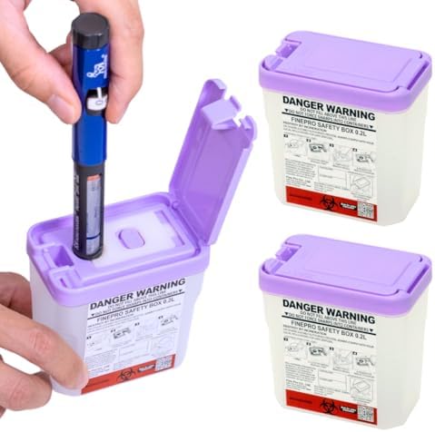 0.2L サイズ ポータブル ペンニードル 処分容器 [3個パック] 糖尿病ケア (0.2L パープル+クリア 3)
