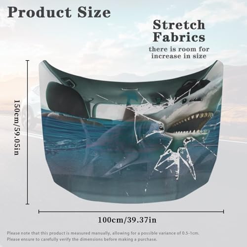 Image of Cute Shark Car Hood Cover Banner Car Bonnet Protection Cover Elastic Fabrics Polyester,Can be Washed Auto Decoration