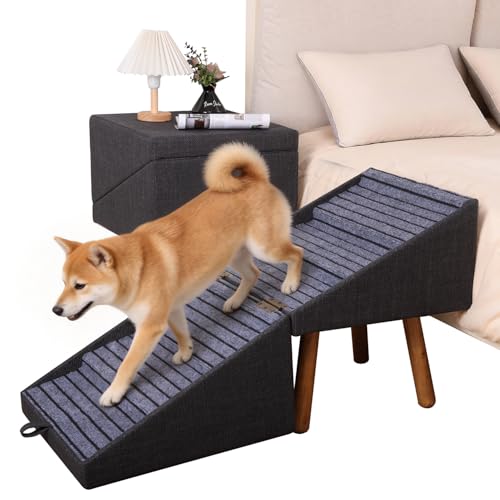 21.06” Dog Stairs for High Bed, 6-Step Pet Stairs with Split Ottoman Design - Tall Dog Steps Convertible to Bedside Table Nightstand, Large Non-Slip Stairs for Big Medium Dogs to Bed (Black)