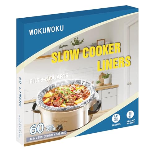Slow Cooker Liners 60 Count Cooking Bags Large Size Disposable Pot Liners Plastic Bags Fit 3QT to 8QT for Slow Cooker Cooking Trays 13x 21 (60 Large)