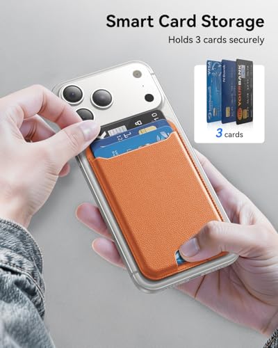 Image of TWZKG for MagSafe Wallet, 3 Cards Holder, Slim Magnetic Phone Wallet for iPhone 17 /16 /15 /14 /13 /12 Pro Max Plus Air Series,RFID Blocking Vegan Leather,Orange