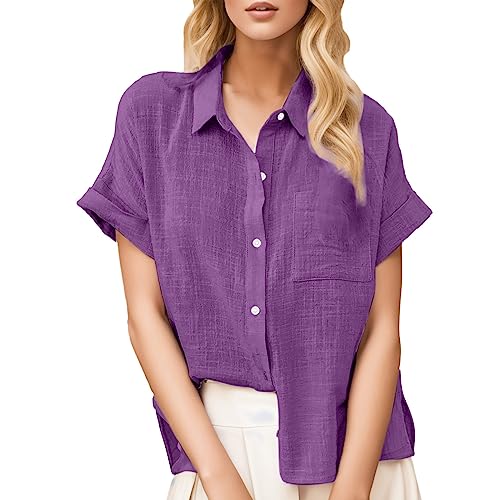 Chemise boutonnée en lin femmes tops amples gaze coton été