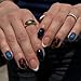 IMSOHOT Oval Press on Nails Short Fall Fake Nails Blue Ombre, Brown Amber Designs Glossy Round Acrylic Glue on Nails French Tips False Nails
