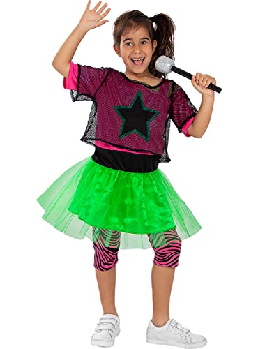 Funidelia | Disfraz de Rockera para niña Años 80, Años 90, Música Pop, Décadas - Disfraz para niños y divertidos accesorios para Fiestas, Carnaval y Halloween - Talla 5-6 años - Rosa