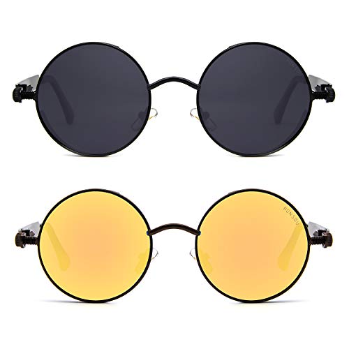 Image of RONSOU Steampunk Style Round Vintage Polarized Sunglasses Retro Eyewear UV400 Protection Matel Frame