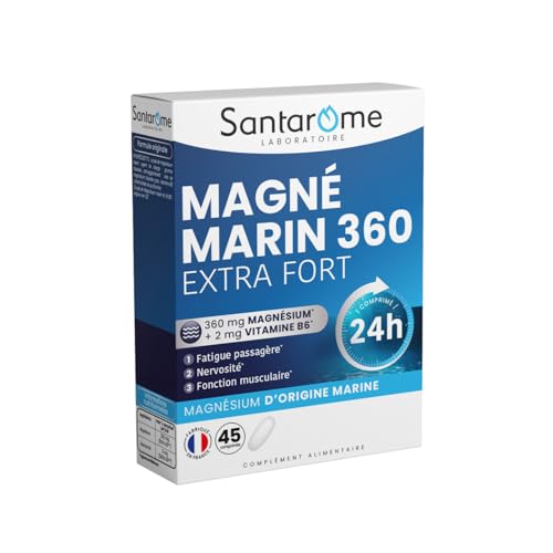 Santarome - Magnésium Marin 360 mg Extra Fort – Vitamine B6 – Fatigue, Stress, Nervosité – Libération Prolongée 24h – 45 Comprimés – Fabriqué en France