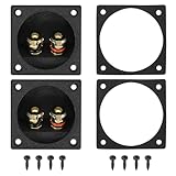 La coupelle de terminal de boîtier de haut-parleur, mesure 57 x 57 mm. Haut-parleur à ressort à 2 voies avec 4 vis de montage et 1 tampon en coton. Dimensions d'installation du trou de 49 mm et distance centrale du trou de vis : 45 x 45 mm. Le terminal de haut-parleur de caisson de basses est conçu pour les haut-parleurs stéréo et les caissons de basses.