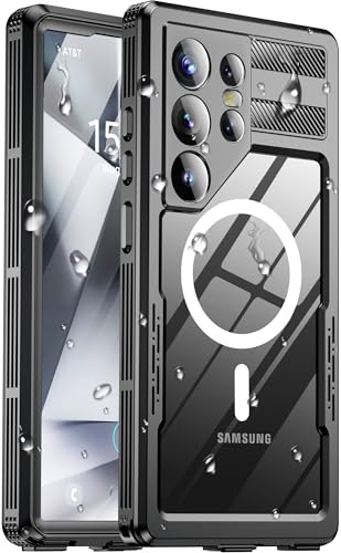 Haireca for Samsung Galaxy S24 Ultra Waterproof Case [Fit for Magsafe] [IP68 Water Proof] [Built-in Screen Protector] Magnetic Heavy Duty Military Grade Rugged Phone Case for S 24 Ultra 6.8 Black
