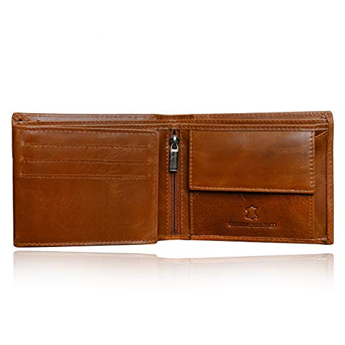 Mens Real Leather Slim Wallet Genuine Bifold Credit Card RFID Blocking Distressed Vintage Purse with Mens Gift Box (Tan)3