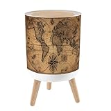 VETEB Trash Can with Lid Old map World Small Garbage Can with Legs Waste Bin Press-Top Lid Wastebasket for Kitchen Bathroom Living Room 7L/1.8 Gallon