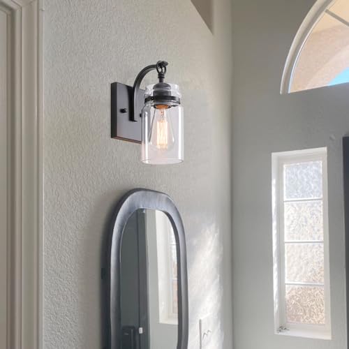 Image of Black Wall Sconces Lighting Fixtures with Clear Glass Indoor 1-Light Bathroom Wall Sconce for Bathroom Hallway Stairwell