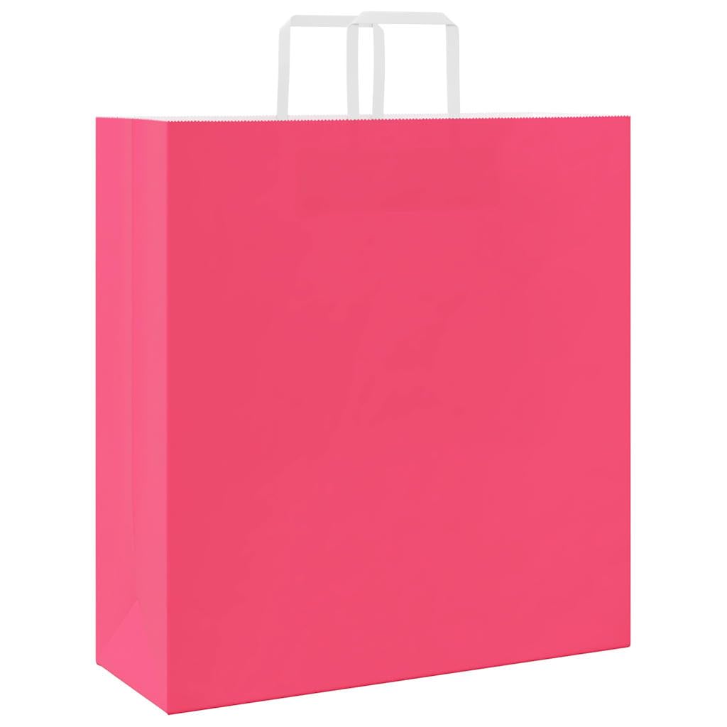Torby papierowe 50 szt. z różowymi uchwytami 45x17x48 cm na prezenty