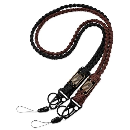 Heavy Duty Key Lanyard w/Cool USA Flag for Keys Mens, Durable Braided Paracord Lanyard for ID Badges Whistle Camera, Rope Keychain Necklace Strap Camping Hiking Fishing Cycling, Black&Brown