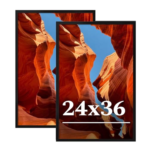 Veleclo 24x36 Picture Frame Set of 2 24 x 36 Black Picture Frame with HD Plexiglas 24 by 36 Poster Frame Display Frame for Vertical or Horizontal Presenting Spatial Aesthetics-Form & Light Series