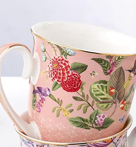 クラシックフラワープリントのセラミックカップ、手作り、耐熱、食器洗浄機対応、330ml、8.7 11.5cm/パープル、テーブルウェ