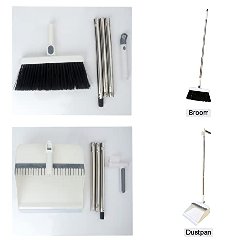 Roellgs Besen Kehrschaufel Set mit Kammzähnen Winddicht Vertikal Langstiel Besen Kit Kehrschaufel Set Haushalt Reinigung Sweep (Weiß) – Bild 8
