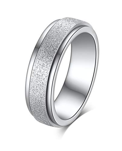 Tornito Stainless Steel Spinner Ring Engagement Wedding Band for Women Sand Blast Finish Step Edge Sleek 6MM (Sand Blast,Silver, 6)