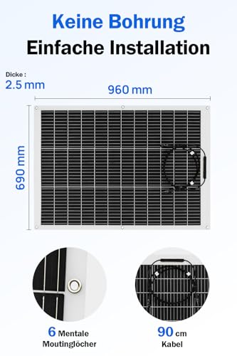 ECO-WORTHY 260W Solarpanel Flexibel 12V (130W*2pcs) Fiberglas Material 12BB Mono Zell 23% Hohe Umwandlung für Balkonkraftwerk, RV, Wohnmobil, Boot, Dach, Camping, Yacht, 12V Batterie