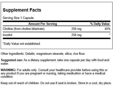 Swanson Choline & Inositol Nerve Support Mental Function 250/250 Milligrams 250 Capsules - Image 2