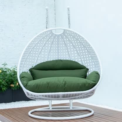 Image of OMANSH Double Seater Swing Chair with Stand & Cushion & Hook Outdoor || Indoor || Balcony || Garden || Living Room (White-Green)